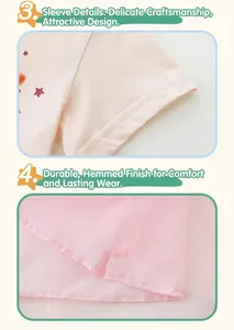 Détails d'une robe rose pour fille montrant les coutures de manche et le tissu en tulle