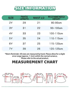Size information chart for girls cartoon summer clothing set ages 2Y to 7Y