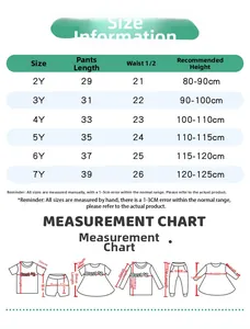 Size information chart for girls cartoon summer clothing set ages 2Y to 7Y