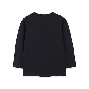 Classic dark navy cotton long-sleeve T-shirt for boys with a minimalist crew neck design