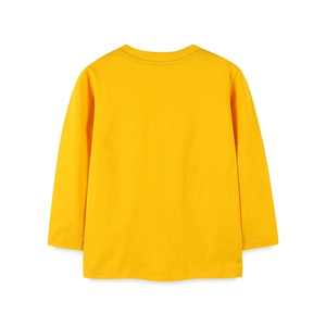 Geel T-shirt met lange mouwen voor kinderen van katoen, effen rugaanzicht met zacht breisel