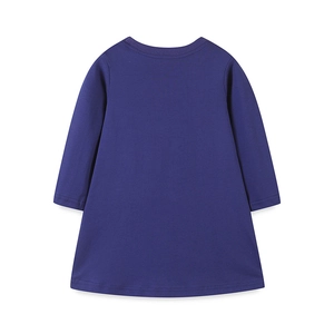 Robe ligne A à manches longues bleu foncé pour filles avec col rond classique à plat