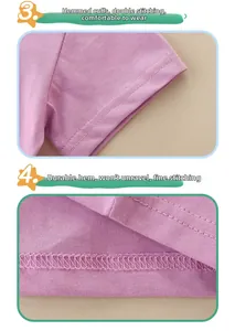 Detail of double-stitched sleeves and reinforced hem on girls cotton T-shirt