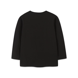 Back view of boys black long-sleeve cotton T-shirt with comfortable crew neck and regular fit