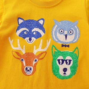 Geel katoenen T-shirt met lange mouwen voor kinderen met kleurrijke dierenprint