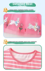 Detail von rosa Tüllrock mit Kaninchenstickerei und gestreiftem Baumwollkragen für Kinder