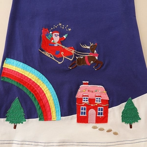 Robe à manches longues pour filles bleu marine avec broderie Père Noël et renne
