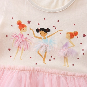 Robe de ballet rose pour petite fille avec imprimé dessin animé et jupe tutu en tulle