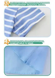 Detail of blue striped sleeve and fine mesh tulle hem with durable double-stitch sewing