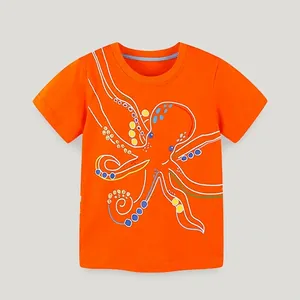 Maglietta da Bambino con Stampa a Cartone Animato Polpo 100% Cotone Girocollo Manica Corta Top Casual Estivo per Bambini
