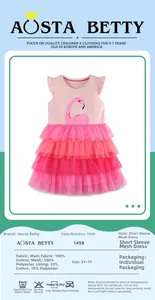 Detaillierte Stoffinfos und Größentabelle für das rosa Mädchen Flamingo-Tüllkleid