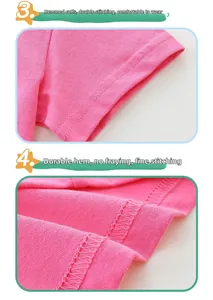 Detail of pink cotton T-shirt featuring durable double-stitched cuffs and hemline finish