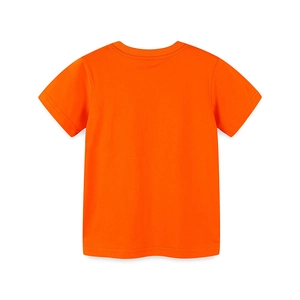 T-shirt arancione in cotone per ragazzi con scollo rotondo e maniche corte vista posteriore
