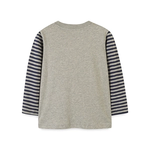 T-shirt à manches longues pour garçon en coton gris avec des manches à rayures