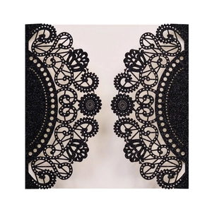 Intricate laser-cut black glitter lace invitation cover for weddings and events