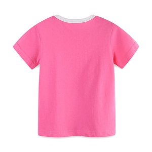 Pink cotton t-shirt for girls featuring a white crew neck and a solid back view