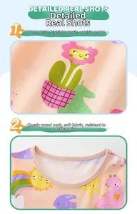 Detailansicht eines Kinderkleides aus weichem Strick-Baumwollstoff mit Cartoon-Einhörnern