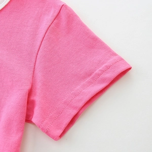 Pink cotton t-shirt for girls featuring premium double-needle stitching on the sleeves