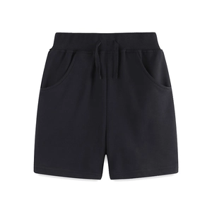 Summer kids knit cotton shorts with elastic drawstring waist and side pockets in black