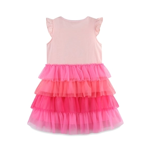 Ärmelloses rosa Tüll-Prinzessinnenkleid für Mädchen mit Volantärmeln und Mesh-Faltenrock