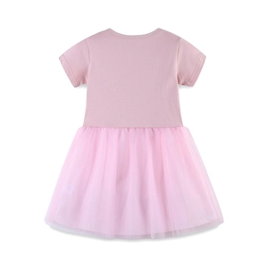 Pink short sleeve tutu dress for girls featuring embroidered tulle and cotton back view