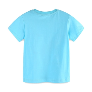 T-shirt bleu clair en coton pour garçon avec col rond classique en vue à plat de dos