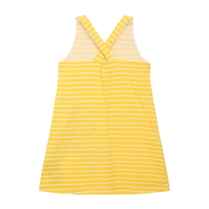 Girl's summer yellow and white striped cotton A-line dress with cross back straps