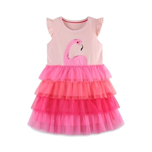 Ärmelloses Mädchenkleid in Rosa mit Flamingo-Muster und mehrlagigem Tüllrock-Design