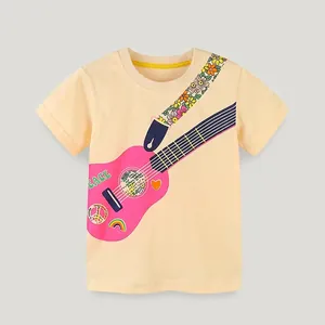 Girls Cotton Guitar Print Short Sleeve T-shirt Peace Sign Rainbow Bohemian Kids Summer Top