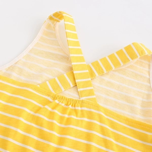 Yellow striped cotton girls' sundress with a stylish criss-cross back strap design