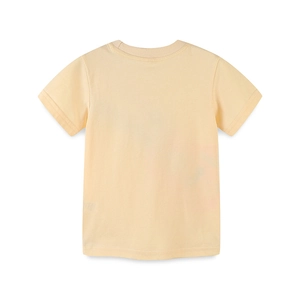 Minimalist light yellow cotton t-shirt for girls featuring a ribbed crew neck back view