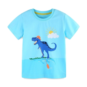 T-shirt manches courtes en coton bleu clair pour garçons avec imprimé dinosaure et crocodile