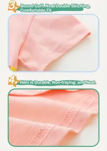 Close-up of pink cotton T-shirt showing detailed double-stitch hem and ribbed sleeve cuffs