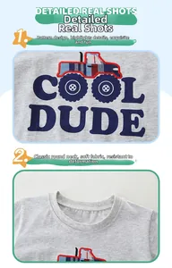 Détails du T-shirt gris pour garçons avec imprimé camion rouge et col rond en coton tricoté