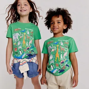 Kinder Sommer Kurzarm T-Shirt Weiche Baumwolle Tieralphabet Bedrucktes Rundhals Top Für Kleinkinder Jungen Mädchen Casual Tee
