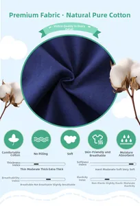 Detail of navy blue soft 100% cotton fabric with breathable texture for kids' clothing
