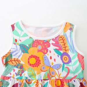 Sommerkleid für Mädchen aus Baumwolle mit Blumenprint und weißem Rundhalsausschnitt
