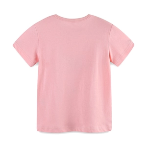 Pink cotton T-shirt for girls featuring short sleeves and a classic round neck design