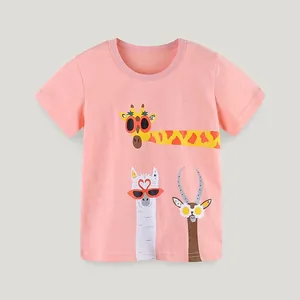 T-shirt rose clair pour enfants avec animaux de dessin animé mignons en coton doux