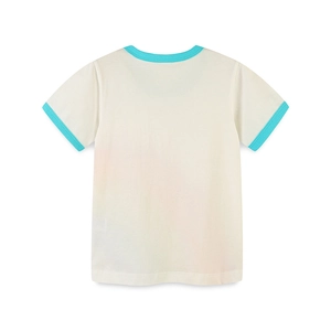 T-shirt en coton pour garçons avec imprimé arc-en-ciel et bordures bleues contrastées