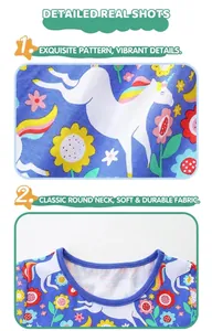Detalle de punto de algodón suave con estampado de unicornio de colores y cuello redondo