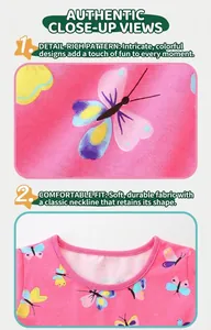 Détail de la robe rose à imprimé papillons montrant l'encolure et la texture douce