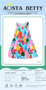 Detailed chart for girls sleeveless cotton dress with vibrant fruit pattern print