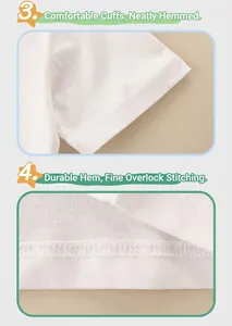 Detail showing double-stitched hem and cuffed sleeves on white cotton T-shirt for boys