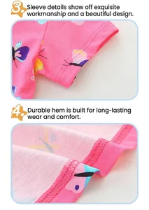 Gros plan sur la couture double aiguille de l'ourlet de la robe rose aux papillons