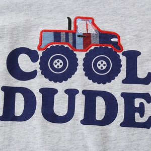 T-shirt gris en coton pour garçon avec texte Cool Dude et broderie appliqué camion