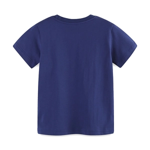 Classic navy blue boys cotton t-shirt featuring a crew neck and short sleeves design