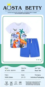 Close-up detail of cartoon dinosaur print on 100% soft cotton boys summer t-shirt
