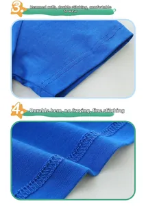 Vue détaillée des poignets renforcés et de l'ourlet à double couture du t-shirt bleu