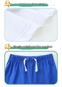 Detail view of cotton stitch seams and elastic waistband with drawstring on kids outfit